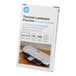 A white box of HP 3 mil thermal laminator pouches with a picture of a business card being laminated.