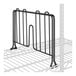 A black metal wire shelf divider with two bars.