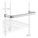 A chrome metal bar for a white shelf.