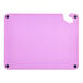 A purple Choice cutting board with black grips and rulers.