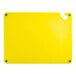 A yellow rectangular Choice cutting board with black grips.