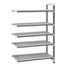 A Cambro Elements XTRA 5-shelf vented add-on unit for Camshelving with a grey metal shelf.