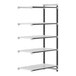 A white vented Camshelving Elements add-on unit shelf with black handles and holes.