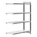 A white metal Cambro Camshelving Elements add-on unit with black legs and handles.