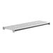 A white metal Camshelving® shelf with vented rectangular holes.