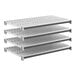 A set of four vented plastic shelving panels designed for modular shelving systems.