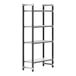 A black and silver metal Cambro Camshelving unit with four shelves.