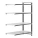 A white and grey Cambro Camshelving Elements XTRA 4-shelf add-on unit.