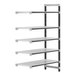 A white plastic Cambro Camshelving Elements add-on unit with black legs.