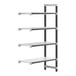 A white Cambro Camshelving® Elements XTRA 4-shelf add-on unit with black metal shelves.