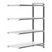 A white metal Cambro Camshelving® Elements XTRA add-on unit with black metal legs and shelves.