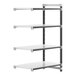 A white Cambro Camshelving Elements XTRA add-on unit with black metal shelves.