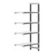A white Cambro Camshelving Elements add-on unit with four black shelves.