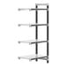 A white Cambro Camshelving Elements add-on unit with black legs and four shelves.