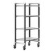 A black metal Camshelving® unit with four vented shelves on wheels.