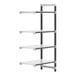 A white Cambro Camshelving unit with black legs and four shelves.