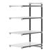 A white shelf with black metal rods.