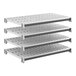 A set of four vented plastic shelving units designed for storage, measuring 21 inches by 36 inches each.