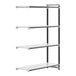 A white rectangular Cambro Camshelving® Elements add-on unit with black metal rods for four shelves.