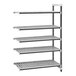 A grey Cambro Camshelving® Elements XTRA Add-On Unit with 5 vented shelves.