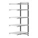 A white Cambro Camshelving Elements add-on unit with 5 vented shelves and black legs.