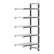 A white Cambro Camshelving Elements XTRA add-on shelf with black legs.