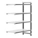 A white rectangular Cambro Camshelving unit with black legs and three shelves.