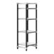 A black and silver Cambro Camshelving Elements XTRA 4-shelf unit on wheels.