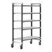 A Cambro Elements XTRA mobile metal shelving unit with 5 vented shelves and wheels.