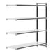 A metal shelf with four shelves.