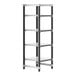 A black and silver Cambro Camshelving unit with four shelves.