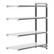 A white metal Cambro Camshelving Elements add-on unit with four shelves.