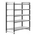 A white metal Cambro Camshelving unit with 5 vented shelves and black legs.