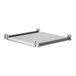 A white metal shelf with metal rods.