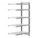 A white Cambro Camshelving® Elements XTRA add-on unit with black metal shelves.