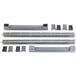 A group of gray plastic Cambro Camshelving® Elements XTRA posts.