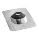 A close-up of a silver Oatey No-Calk roof flashing with a black rubber ring.