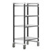 A metal Cambro Camshelving unit with wheels.