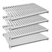 A white metal Cambro Camshelving Elements shelf with 4 shelves.