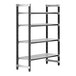 A close-up of a Cambro Elements XTRA 4-shelf unit.