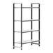 A black and silver metal Cambro Camshelving Elements starter unit with four shelves.