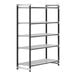 A Cambro Camshelving Elements XTRA 5-shelf unit with black trim.