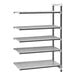 A grey Cambro Camshelving Elements XTRA add-on unit with four shelves.