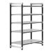 A black metal Cambro Camshelving unit with four vented shelves.