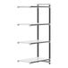 A white Cambro Camshelving® Elements XTRA 4-Shelf Add-On Unit with black trim.
