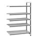 A grey Cambro Elements XTRA 5-shelf add-on unit for Camshelving with metal shelves.