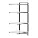 A white metal Cambro Camshelving Elements add-on unit with four shelves.
