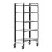 A metal Cambro Camshelving Elements unit with vented shelves and wheels.