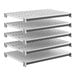 A set of five gray shelving units designed for modular storage.