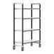 A black and silver Cambro Camshelving unit with wheels.